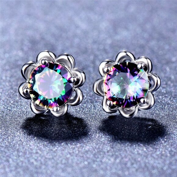 🍁 Round Colorful Micro Pave Zircon Stud Earrings for Women, EVGG1034 - Picture 2 of 5